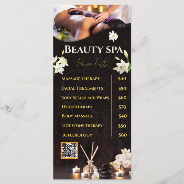 Spa Price List Service Menu (Front)