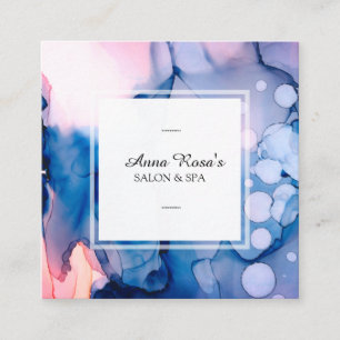 *~* Spa & Salon Abstract Artsy Blue Pink Chic Square Business Card