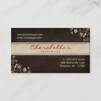 Spa Salon Business Card Floral Butterflies Brown C