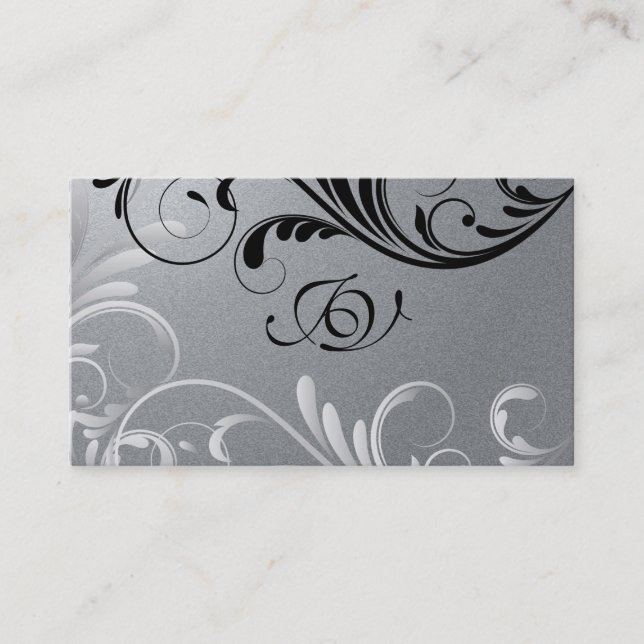 Spa & Salon Business Card Monogram Black & Silver (Front)
