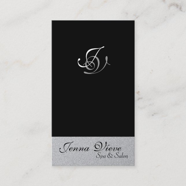 Spa & Salon Business Card Monogram Black & Silver (Front)