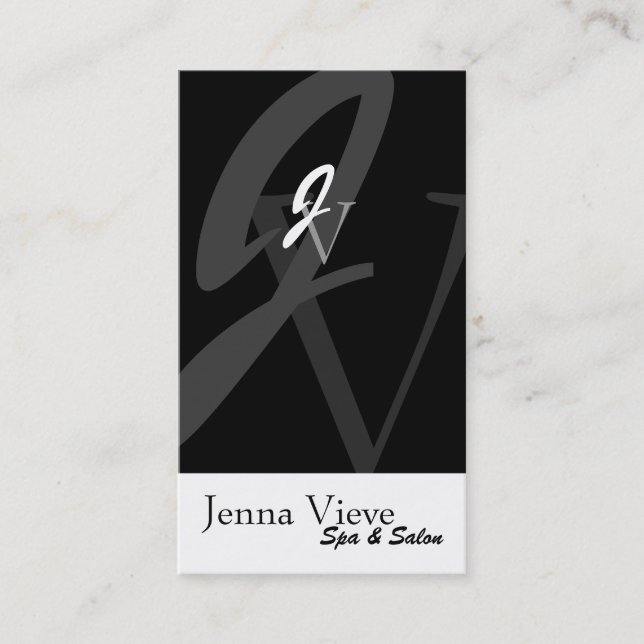 Spa & Salon Business Card Monogram Black & White (Front)