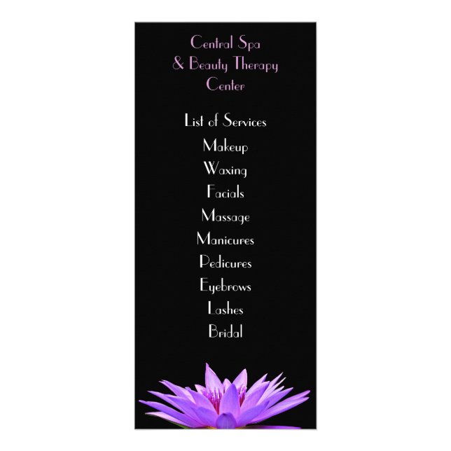 Spa Salon Lotus Flower List of Services Price list Rack Card (Front)