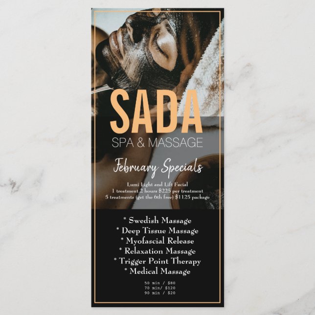 Spa Salon Massage Menu Price List (Front)