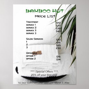 Spa Salon massage price list Poster
