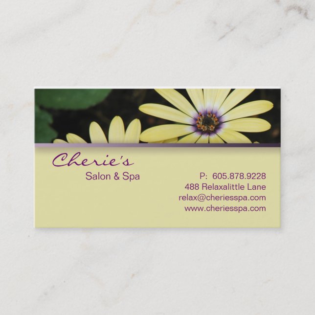 Spa - Salon Massage Therapy Business Card Yellow (Front)