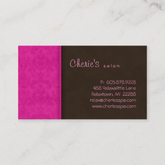 Spa - Salon Trendy Pink Damask Business Card 2