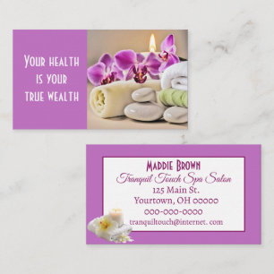 Spa Salon with Towels and Orchids Business Card