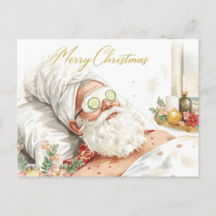 Spa Santa with Cucumber Merry Christmas Postcard