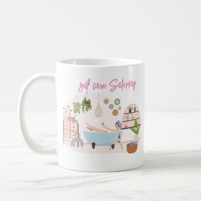 Spa Self Care Saturday Personalised Name Coffee Mug (Left)