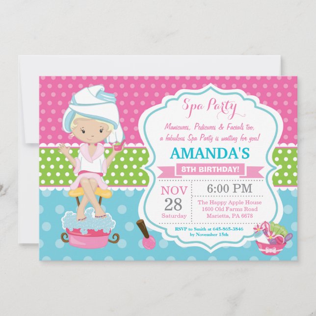 Spa Sleepover Birthday Party Invitation (Front)