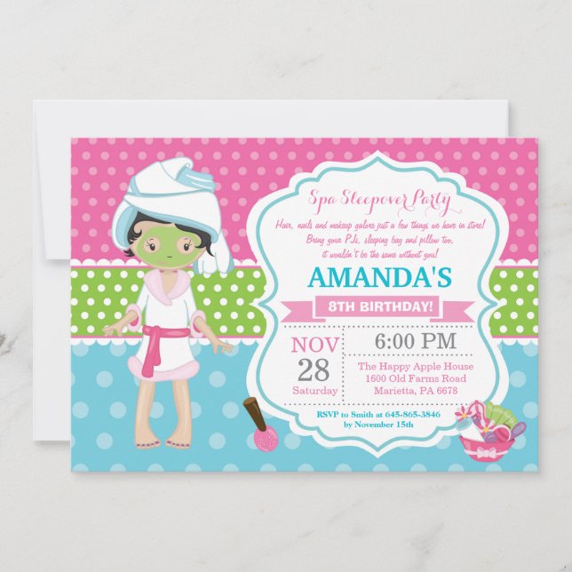 Spa Sleepover Slumber Birthday Party Invitation (Front)