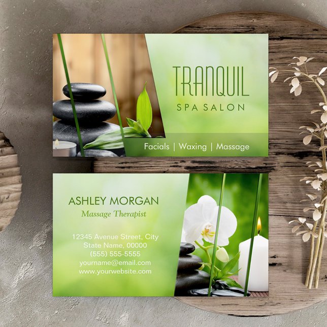 SPA Still Life Beautiful Green Massage Salon Business Card (Creator Uploaded)