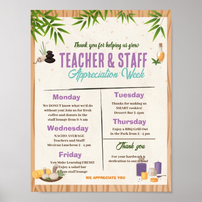 Spa Teacher and Staff Appreciation Week template Poster (Front)