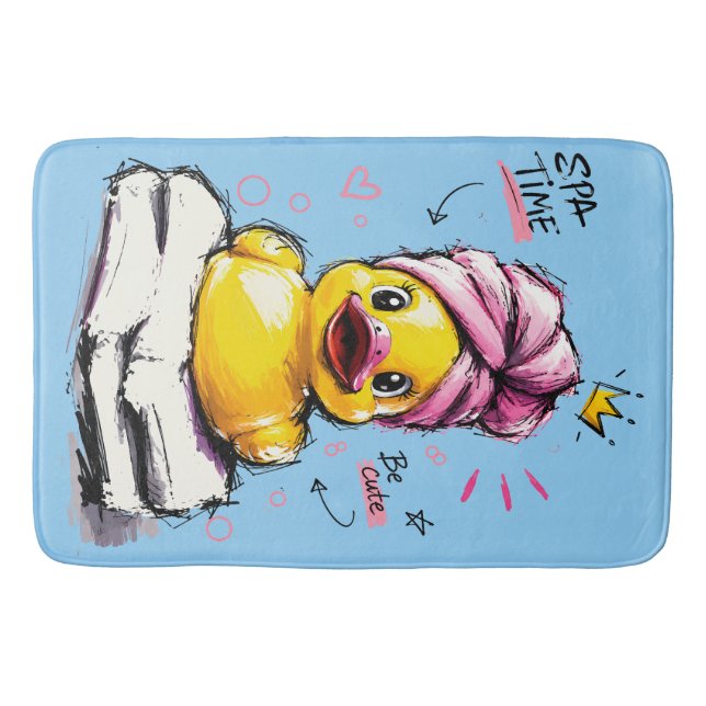 Spa Time Cute Rubber Duck with Towel Turban Bath Mat (Front)