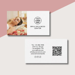Spa Wellness Center Custom Logo Photo QR White Business Card