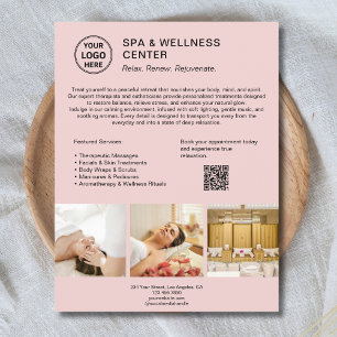Spa Wellness Centre Custom Logo QR Pink Business Flyer