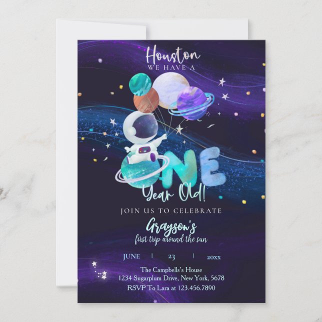 Space 1st Birthday Galaxy Outer Space Invitation (Front)