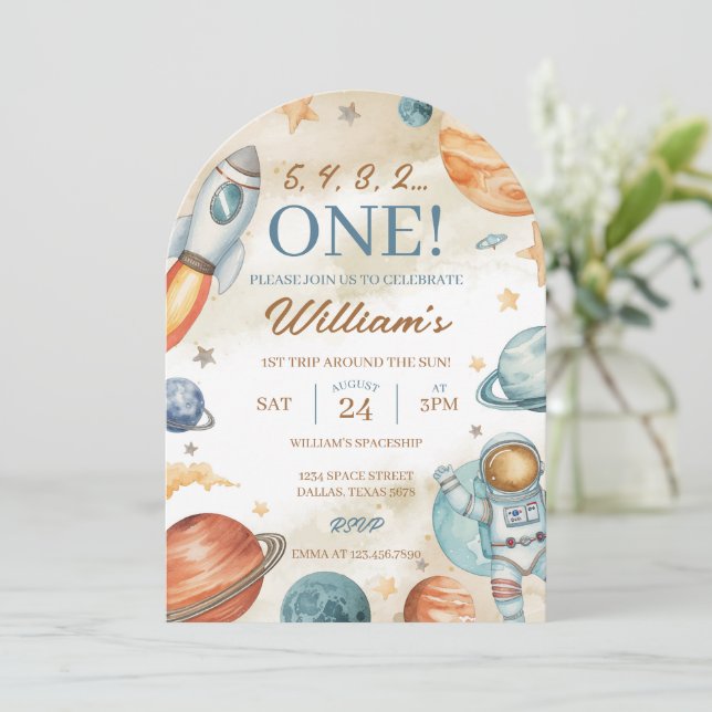 Space 1st Birthday Invitation (Standing Front)