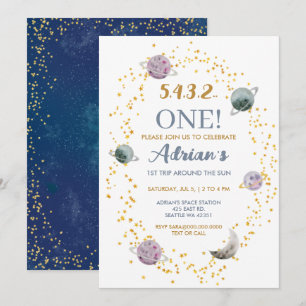 Space 1st Birthday Party First Trip Around The Sun Invitation