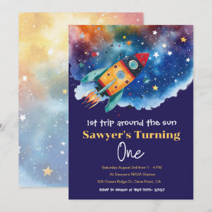 Space 1st Birthday Party First Trip Around the Sun Invitation