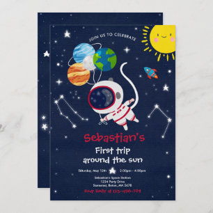 Space 1st Birthday Party First Trip Around The Sun Invitation