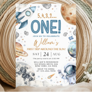 Space 1st Birthday Party First Trip Around The Sun Invitation
