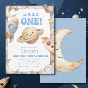 Space 1st Birthday Party First Trip Around the Sun Invitation