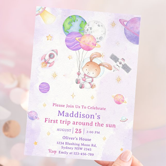 Space 1st Birthday Party First Trip Around The Sun Invitation (Creator Uploaded)