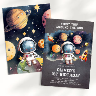 Space 1st Birthday Party First Trip Around The Sun Invitation