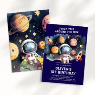 Space 1st Birthday Party First Trip Around The Sun Invitation