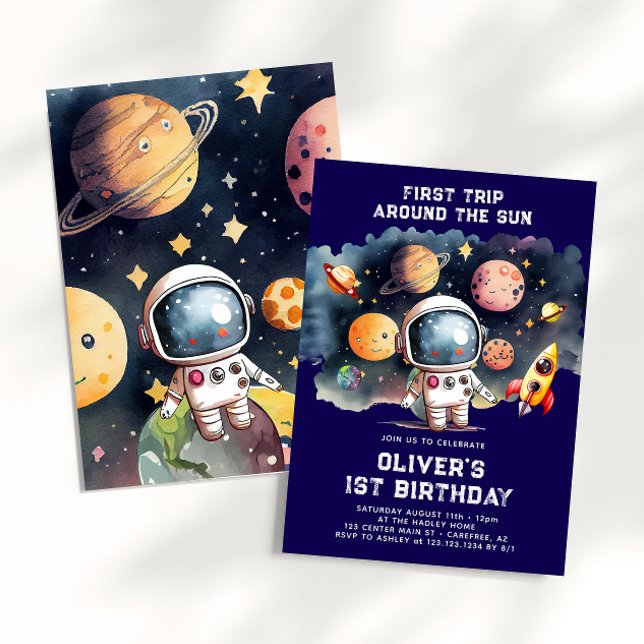 Space 1st Birthday Party First Trip Around The Sun Invitation (Creator Uploaded)