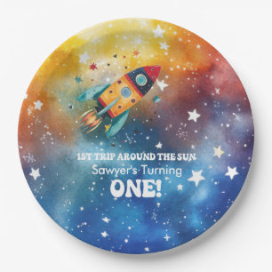 Space 1st Birthday Party First Trip Around the Sun Paper Plate