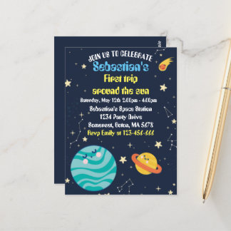Space 1st Birthday Party First Trip Around The Sun Postcard