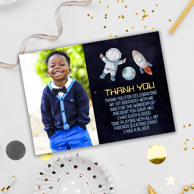 Space 1st Birthday Party First Trip Around The Sun Thank You Card (Space 1st Birthday Party First Trip Around The Sun Thank You Card)