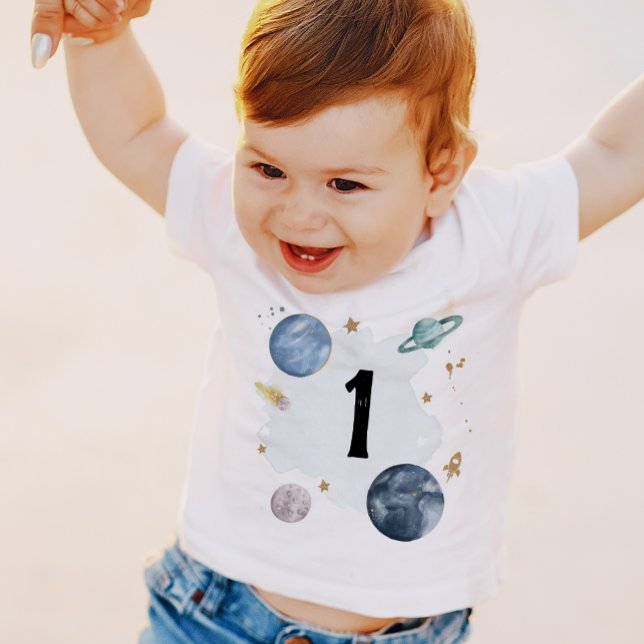 Space 1st Birthday Planets Galaxy One Shirt Boy (Creator Uploaded)