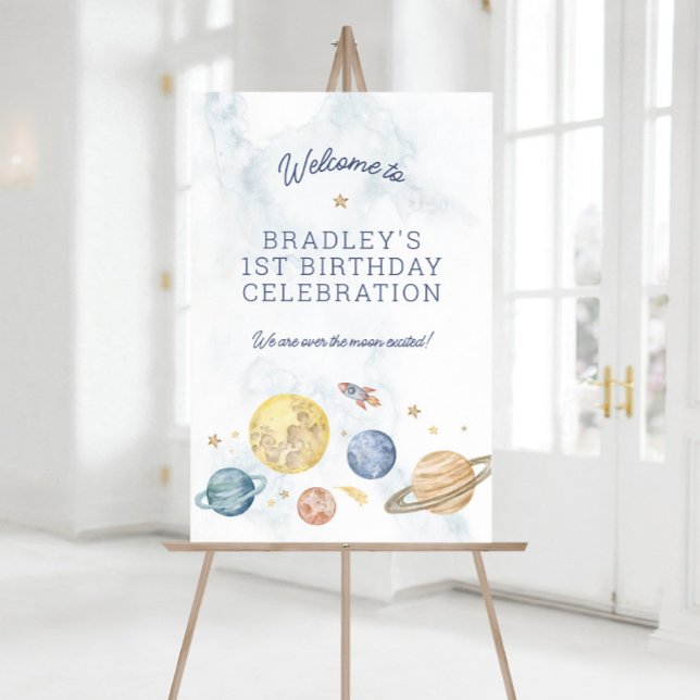 Space 1st Birthday Poster Welcome Sign (Planet / Space Themed Party Welcome Sign)