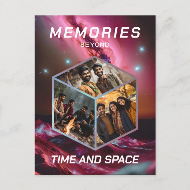 Space 3D Photo Cube Images Collage Postcard (Front)