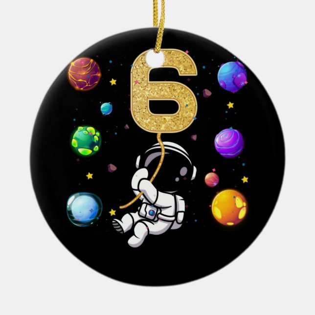Space 6 Years Old 6th Birthday Planets Astronaut Ceramic Tree Decoration (Front)