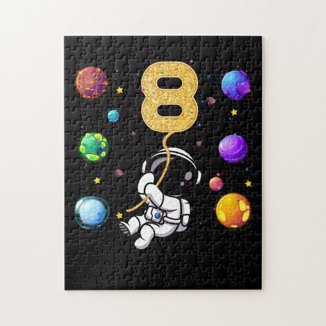 Space 8 Years Old 8th Birthday Planets Astronaut Jigsaw Puzzle (Vertical)