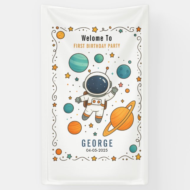 Space Adventure 1st Birthday | Outer Space Banner (Vertical)