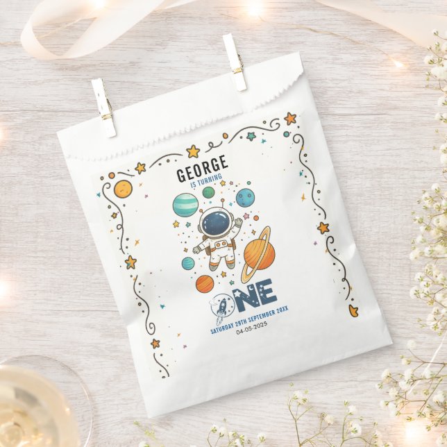 Space Adventure 1st Birthday | Outer Space Party Favour Bags (Clipped)