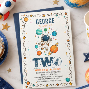 Space Adventure 2nd Birthday Outer Space Party Invitation
