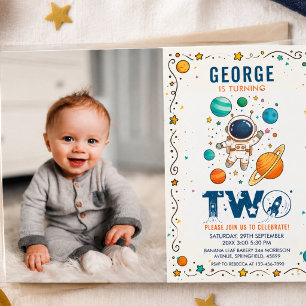 Space Adventure 2nd birthday Outer Space photo Invitation