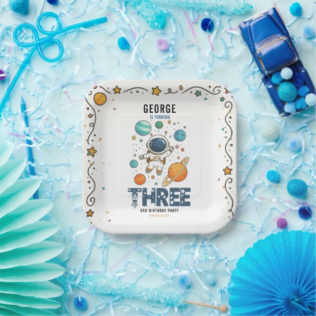 Space Adventure 3rd Birthday | Outer Space for Kid Paper Plate (Party)