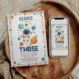 Space Adventure 3rd Birthday   Outer Space Party Invitation