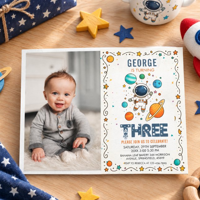 Space Adventure 3rd birthday | Outer Space photo Invitation (Space Adventure 3rd birthday | Outer Space photo Invitation)