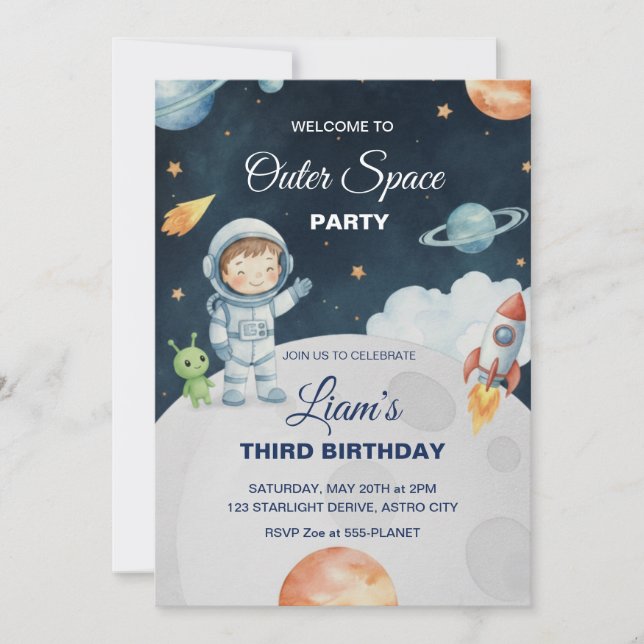 Space Adventure Astronaut Birthday Invitation (Front)