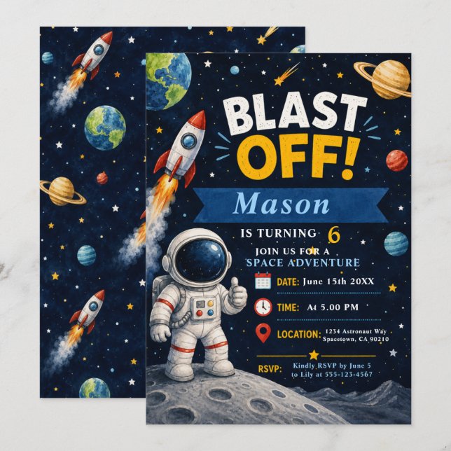 Space Adventure Birthday Party Invitation (Front/Back)