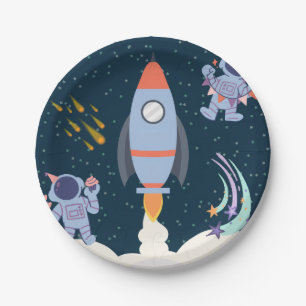 Space Adventure Birthday With Rocket And Astronaut Paper Plate